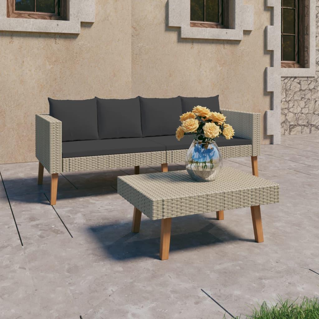 2 Piece Patio Lounge Set with Cushions Poly Rattan Beige at Set Shop and Smile