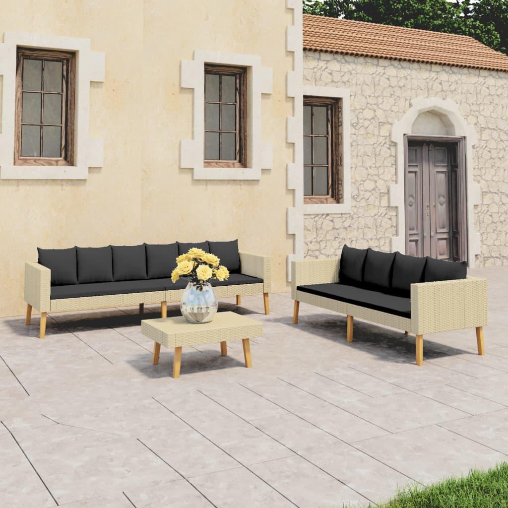 3 Piece Patio Lounge Set with Cushions Poly Rattan Beige at Set Shop and Smile