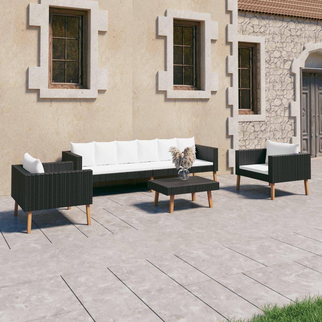 4 Piece Patio Lounge Set with Cushions Poly Rattan Black at Set Shop and Smile