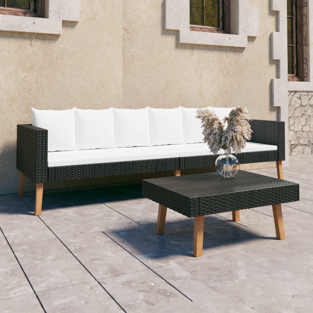 2 Piece Patio Lounge Set with Cushions Poly Rattan Black at Set Shop and Smile