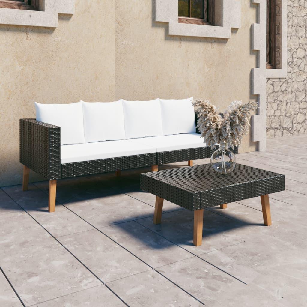 2 Piece Patio Lounge Set with Cushions Poly Rattan Black at Set Shop and Smile