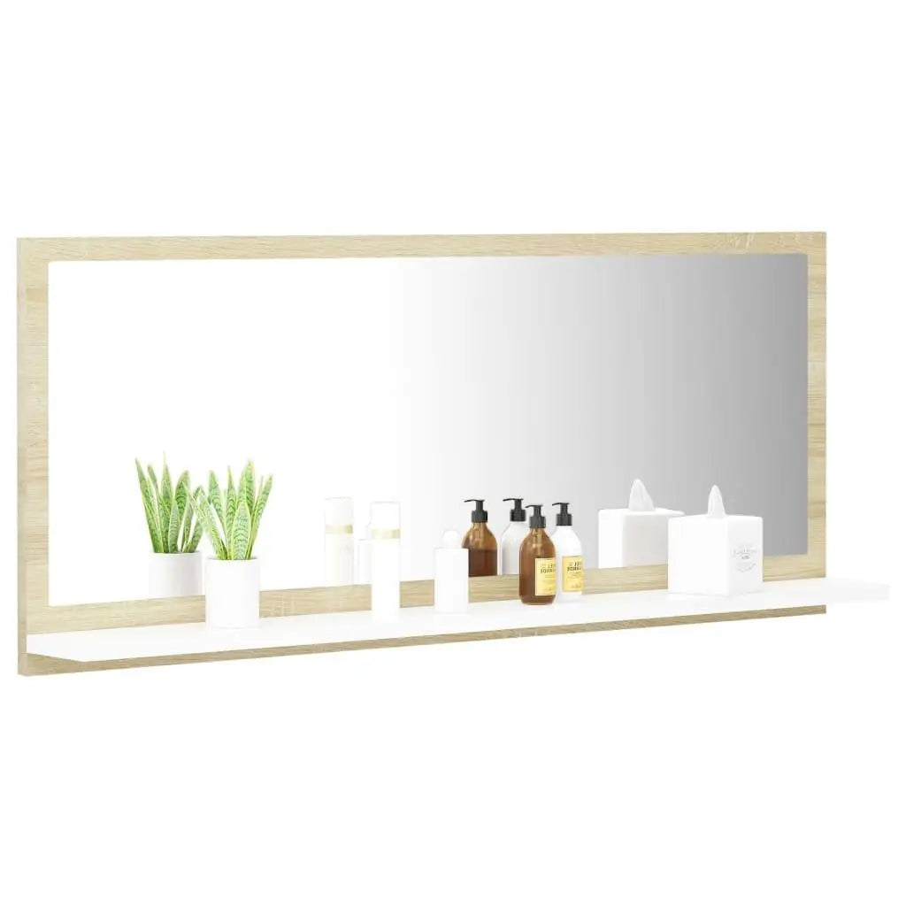 Bathroom Mirror White and Sonoma Oak 35.4"x4.1"x14.6" Engineered Wood at Set Shop and Smile