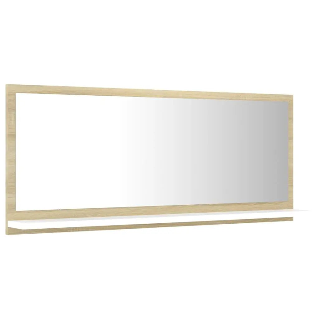 Bathroom Mirror White and Sonoma Oak 35.4"x4.1"x14.6" Engineered Wood at Set Shop and Smile