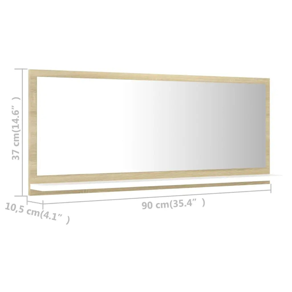 Bathroom Mirror White and Sonoma Oak 35.4"x4.1"x14.6" Engineered Wood at Set Shop and Smile