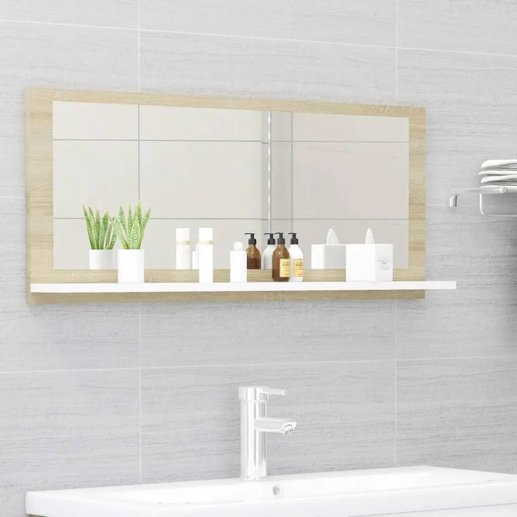 Bathroom Mirror White and Sonoma Oak 35.4"x4.1"x14.6" Engineered Wood at Set Shop and Smile