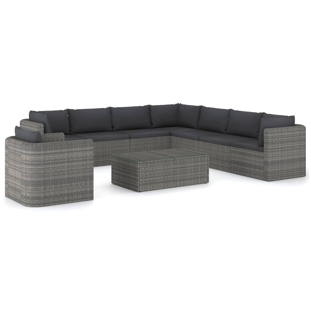 9 Piece Patio Lounge Set with Cushions Poly Rattan Gray at Set Shop and Smile