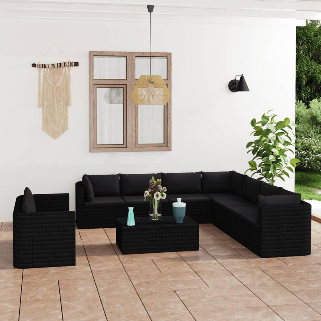 11 Piece Patio Lounge Set with Cushions Poly Rattan Black at Set Shop and Smile
