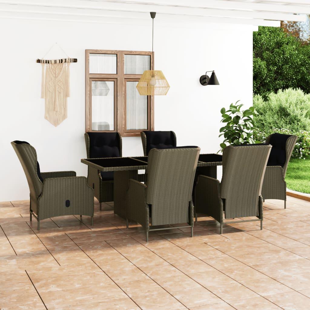 7 Piece Patio Dining Set with Cushions Poly Rattan Brown at Set Shop and Smile