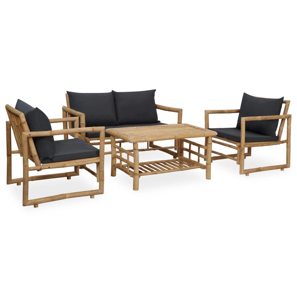 4 Piece Patio Lounge Set with Cushions Bamboo at Set Shop and Smile