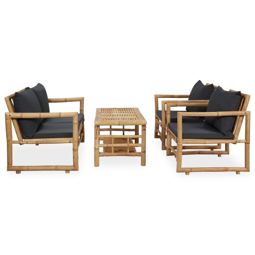 4 Piece Patio Lounge Set with Cushions Bamboo at Set Shop and Smile