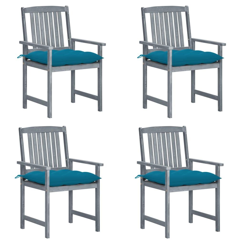 Patio Chairs with Cushions 4 pcs Gray Solid Acacia Wood at Set Shop and Smile
