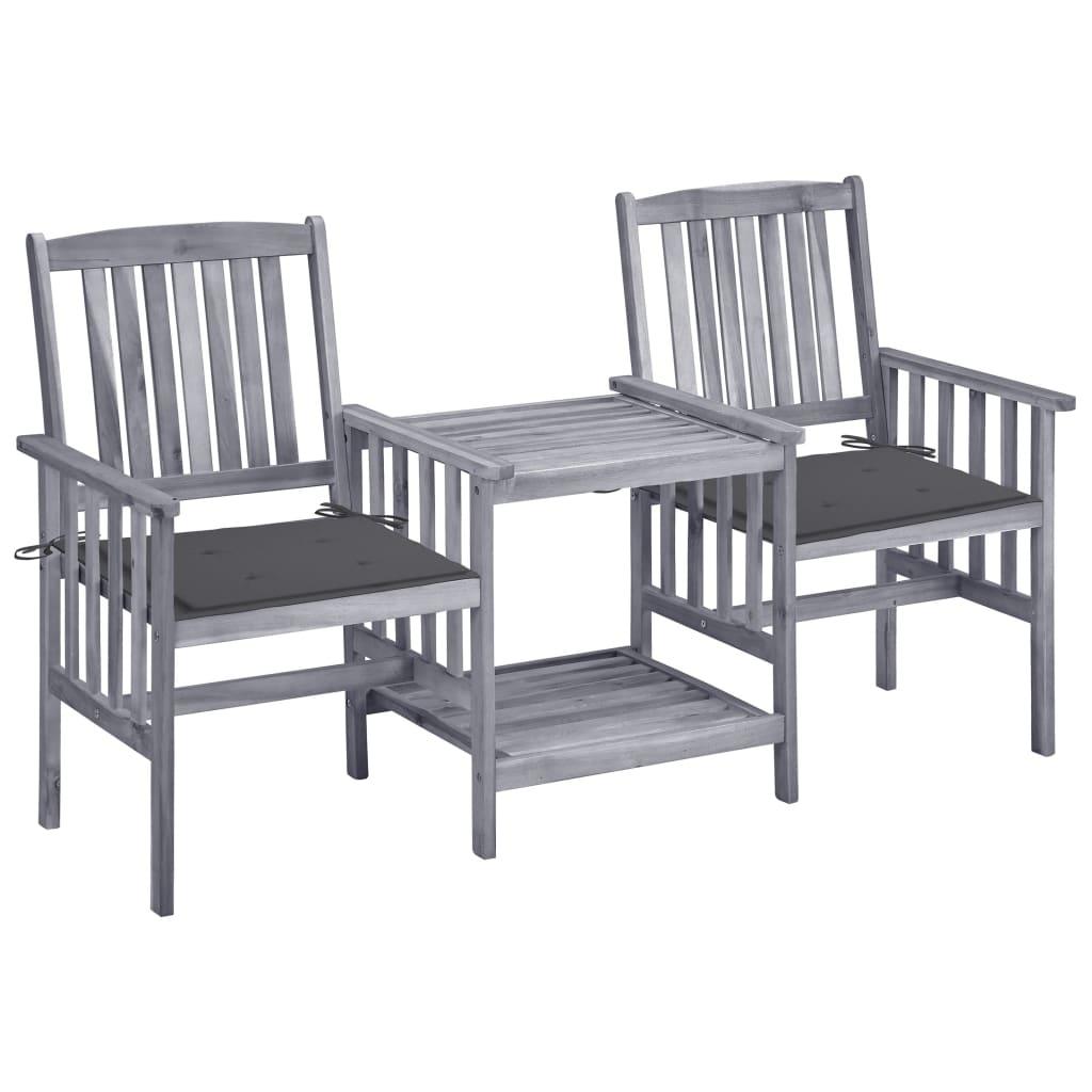 Patio Chairs with Tea Table and Cushions Solid Acacia Wood at Set Shop and Smile