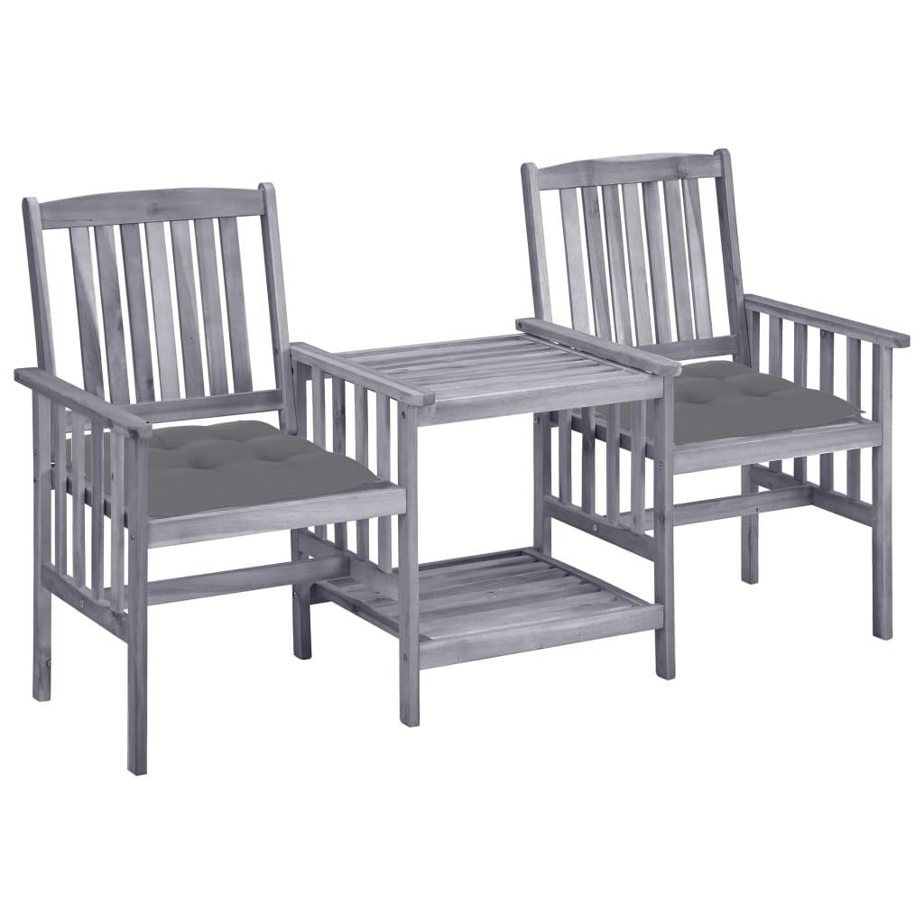 Patio Chairs with Tea Table and Cushions Solid Acacia Wood at Set Shop and Smile