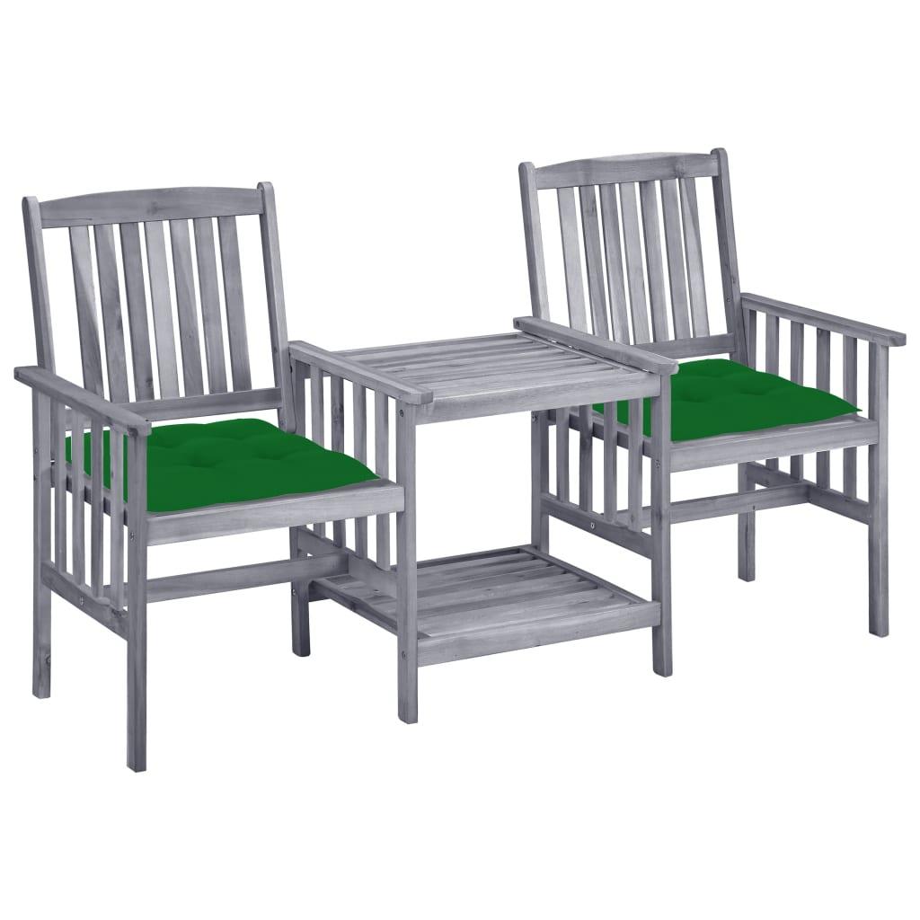 Patio Chairs with Tea Table and Cushions Solid Acacia Wood at Set Shop and Smile