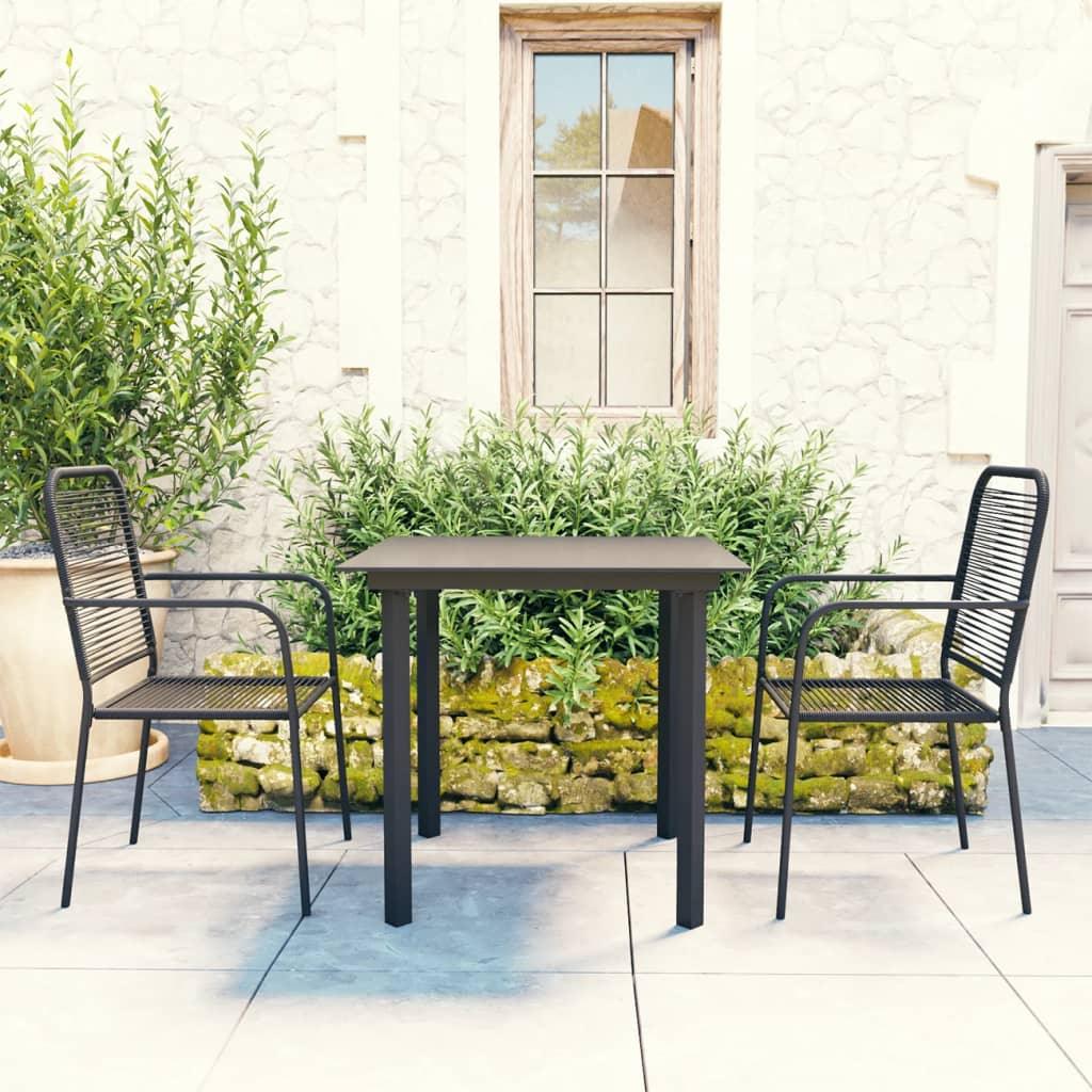 3 Piece Patio Dining Set Black Glass and Steel at Set Shop and Smile