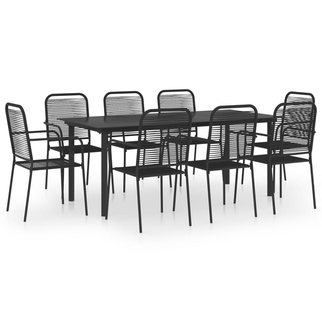 9 Piece Patio Dining Set Black Glass and Steel at Set Shop and Smile