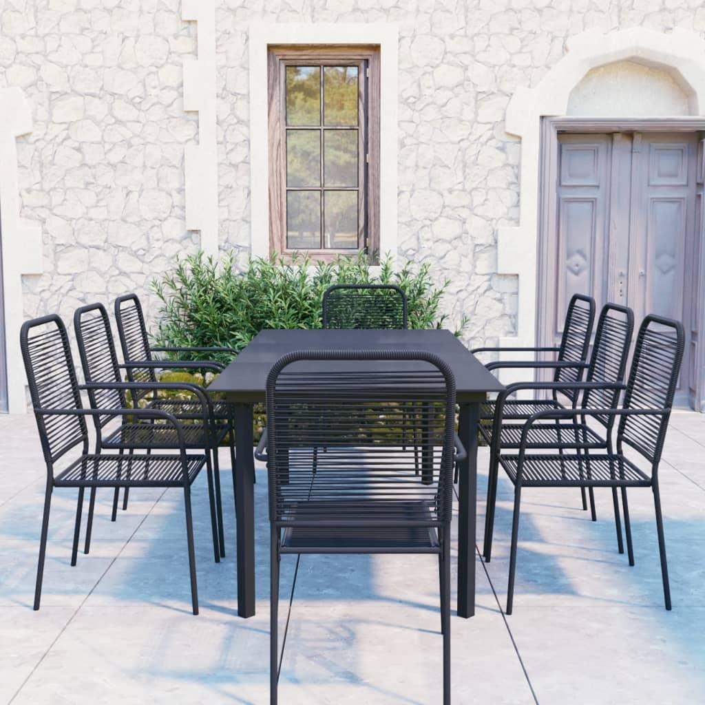 9 Piece Patio Dining Set Black Glass and Steel at Set Shop and Smile