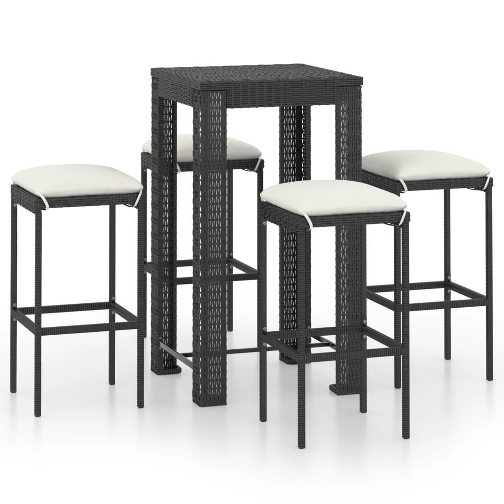 5 Piece Patio Bar Set with Cushions Poly Rattan Black at Set Shop and Smile