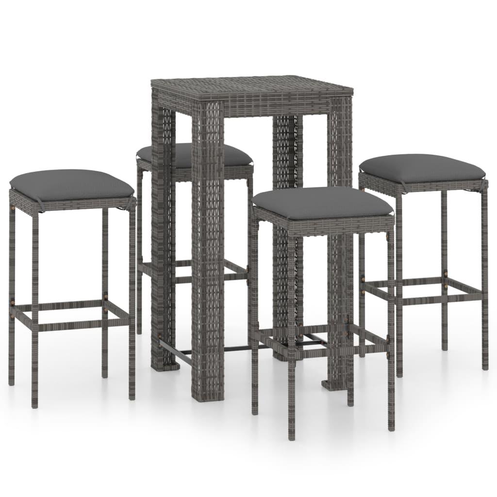 5 Piece Patio Bar Set with Cushions Poly Rattan Gray at Set Shop and Smile