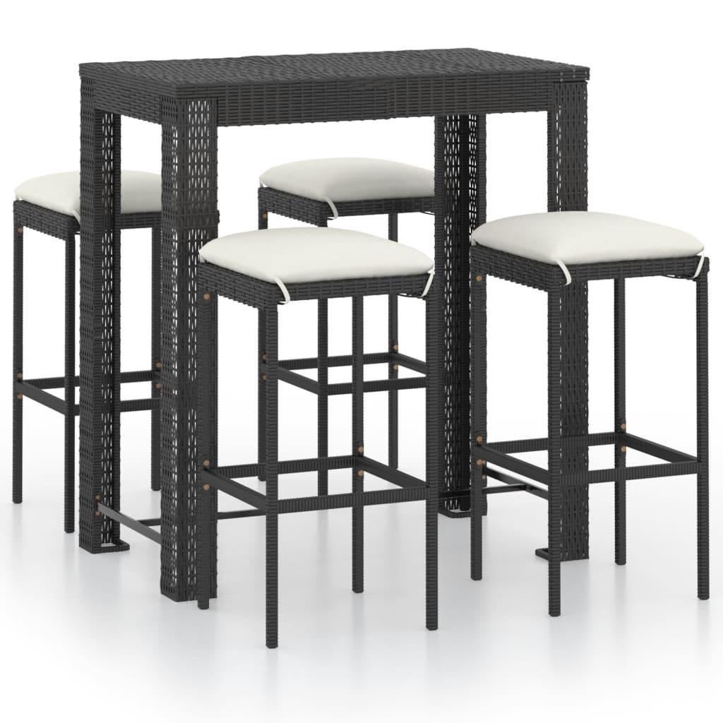 5 Piece Patio Bar Set with Cushions Poly Rattan Black at Set Shop and Smile