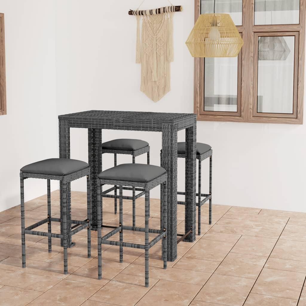 5 Piece Patio Bar Set with Cushions Poly Rattan Gray at Set Shop and Smile