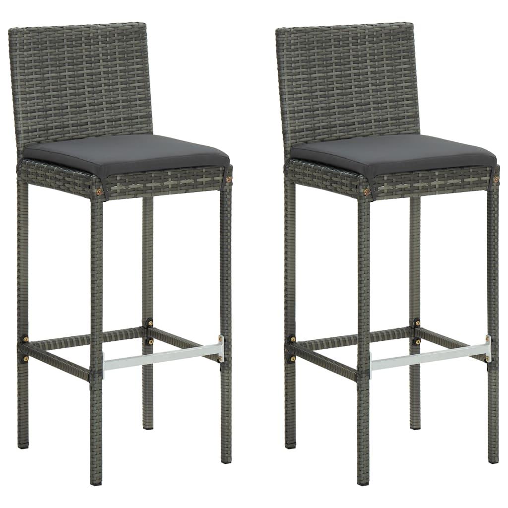 3 Piece Patio Bar Set with Cushions Poly Rattan Gray at Set Shop and Smile