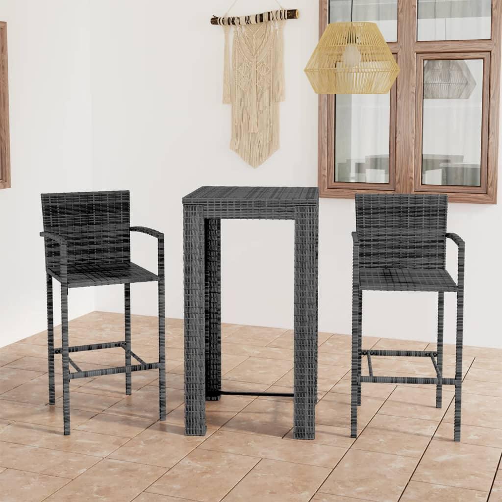3 Piece Patio Bar Set with Armrest Poly Rattan Gray at Set Shop and Smile