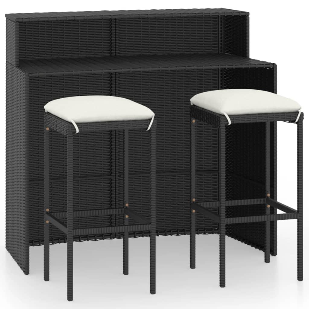 3 Piece Patio Bar Set with Cushions Black at Set Shop and Smile