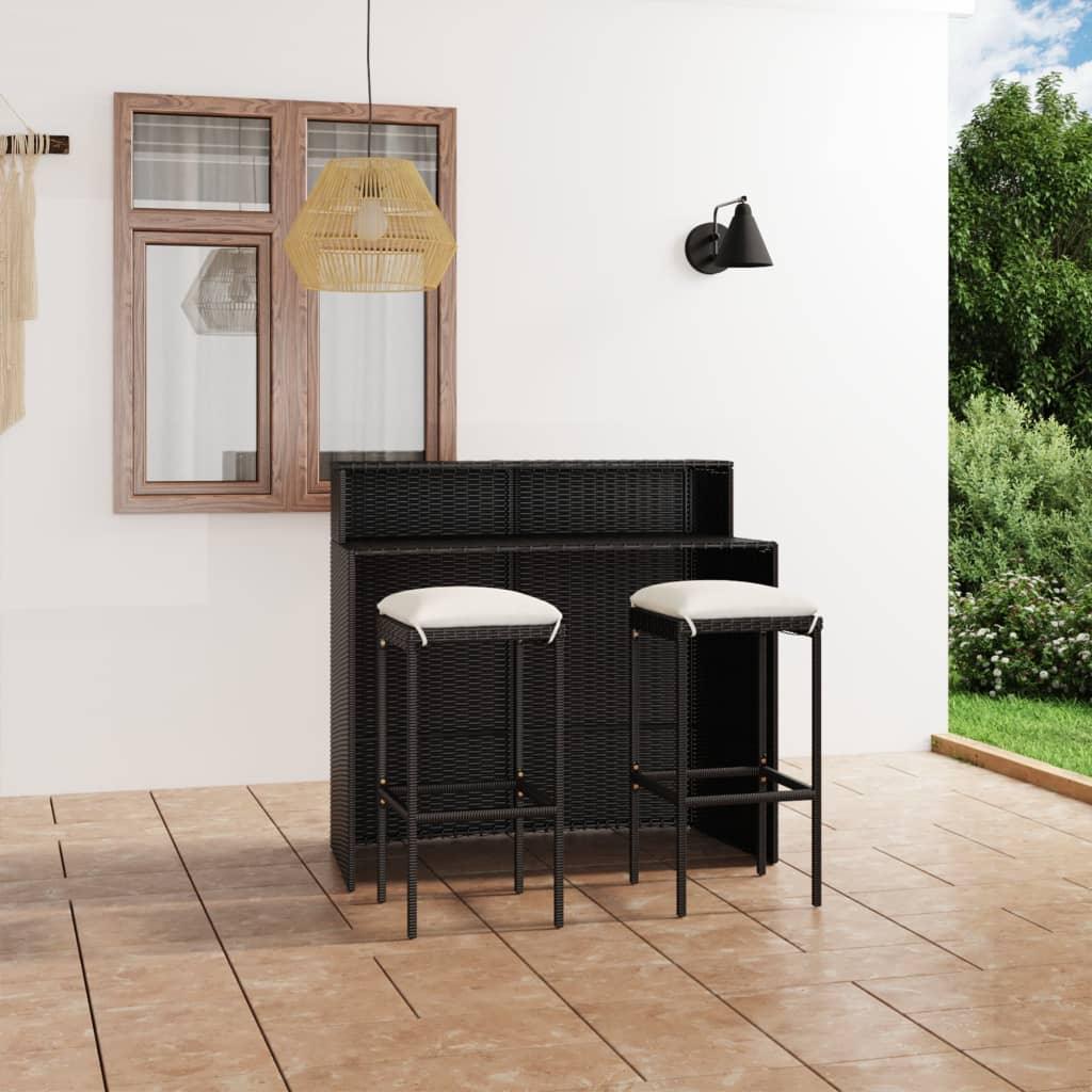 3 Piece Patio Bar Set with Cushions Black at Set Shop and Smile