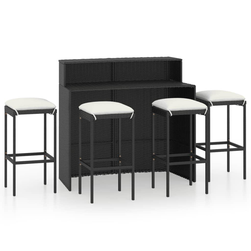 5 Piece Patio Bar Set with Cushions Black at Set Shop and Smile