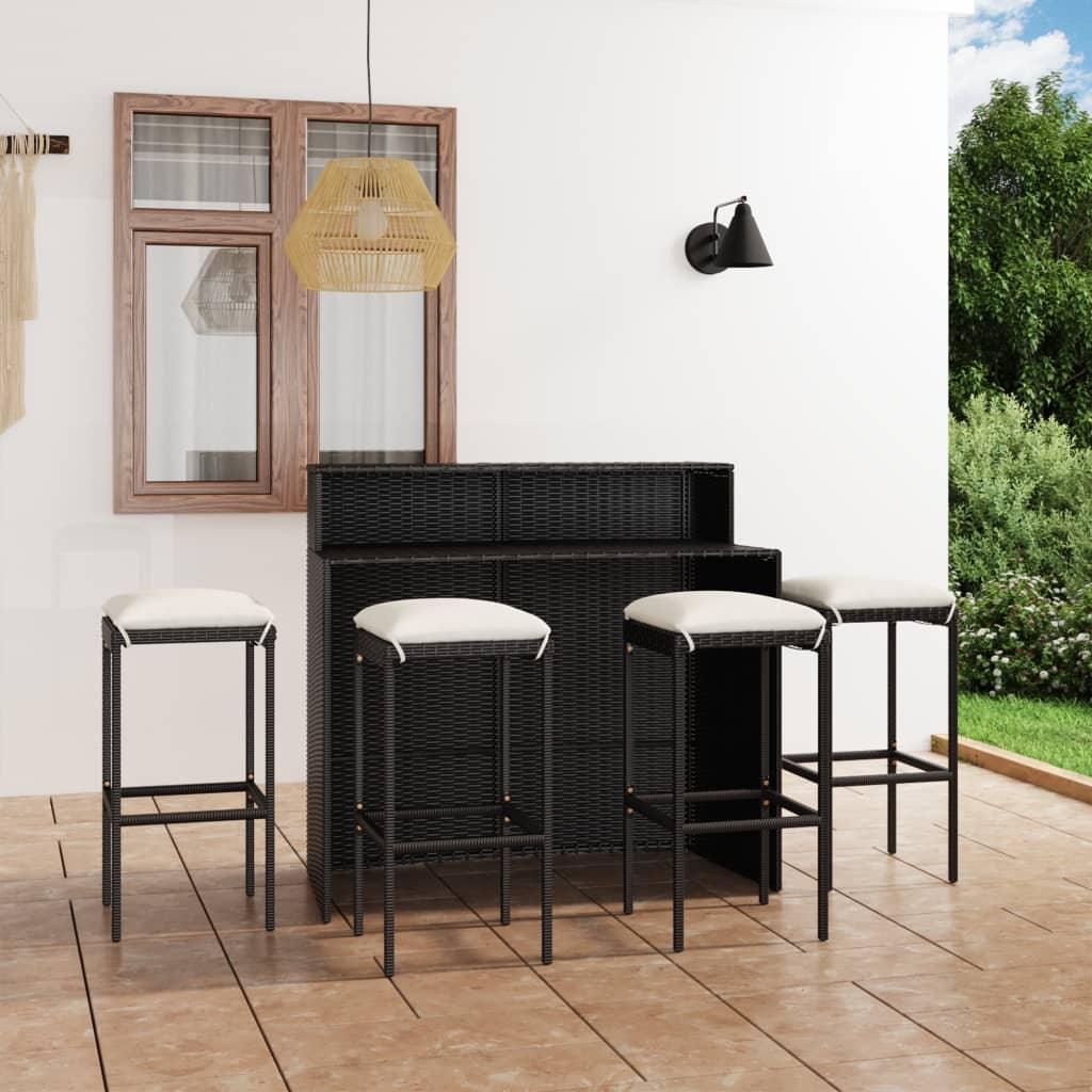 5 Piece Patio Bar Set with Cushions Black at Set Shop and Smile