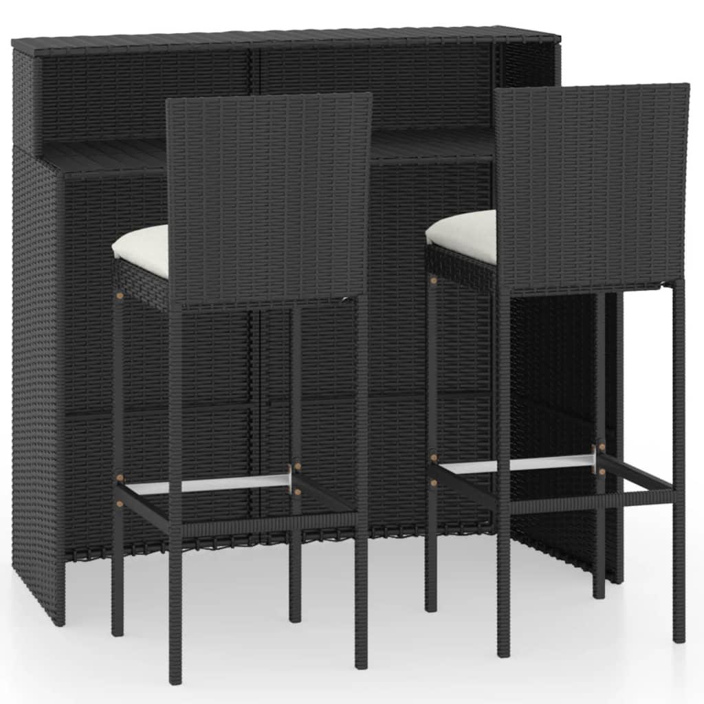3 Piece Patio Bar Set with Cushions Black at Set Shop and Smile