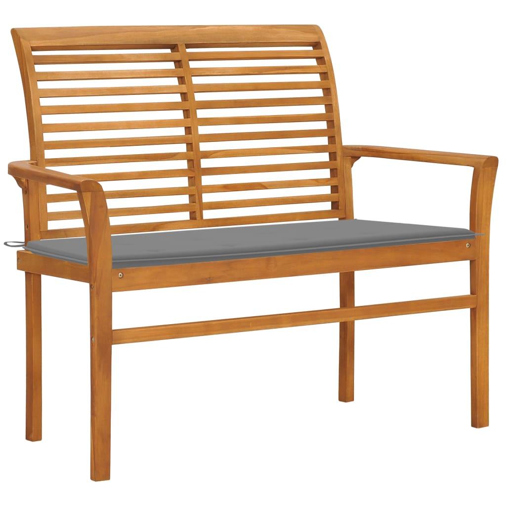 Patio Bench with Gray Cushion 44.1" Solid Teak Wood at Set Shop and Smile