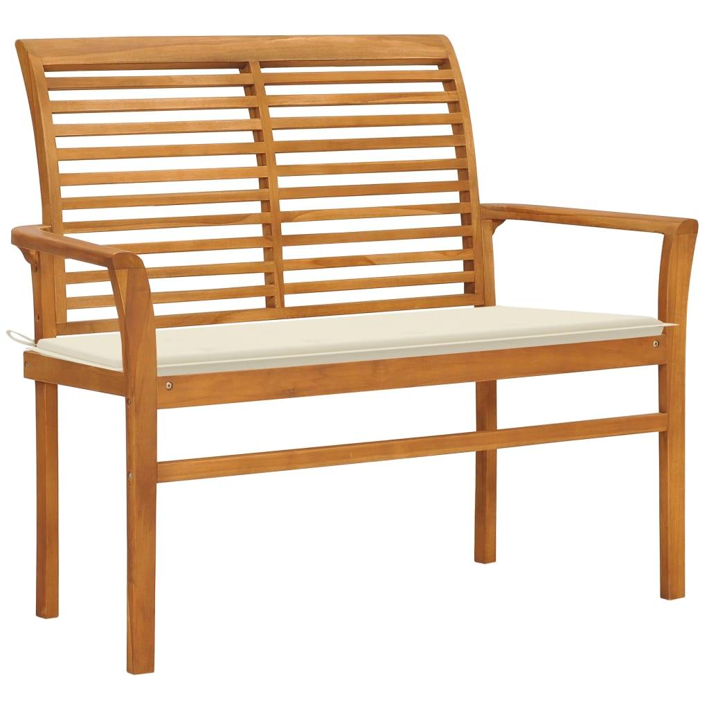 Patio Bench with Cream Cushion 44.1" Solid Teak Wood at Set Shop and Smile