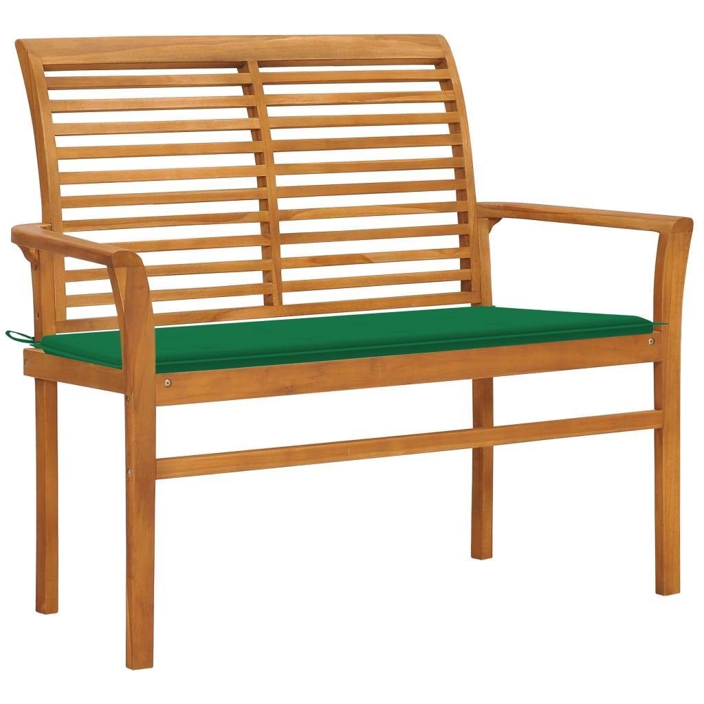 Patio Bench with Green Cushion 44.1" Solid Teak Wood at Set Shop and Smile