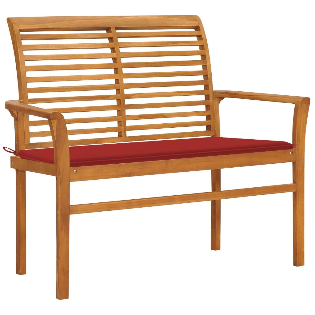 Patio Bench with Red Cushion 44.1" Solid Teak Wood at Set Shop and Smile
