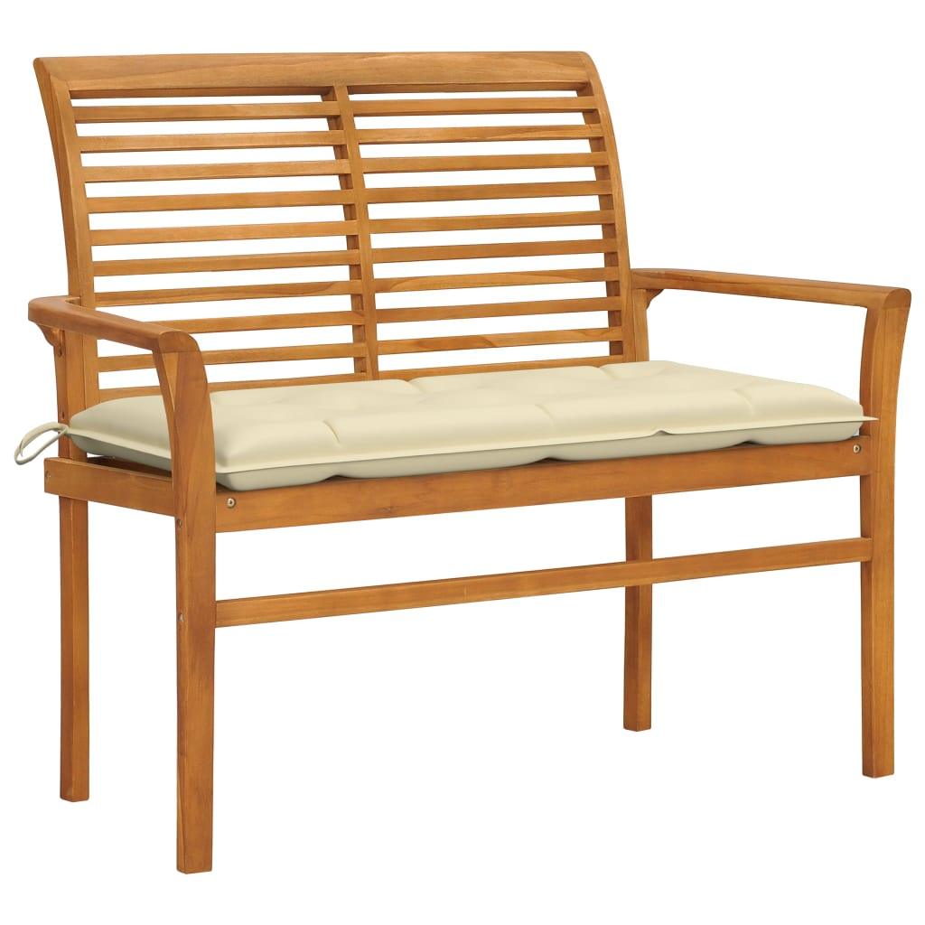 Patio Bench with Cream White Cushion 44.1" Solid Teak Wood at Set Shop and Smile