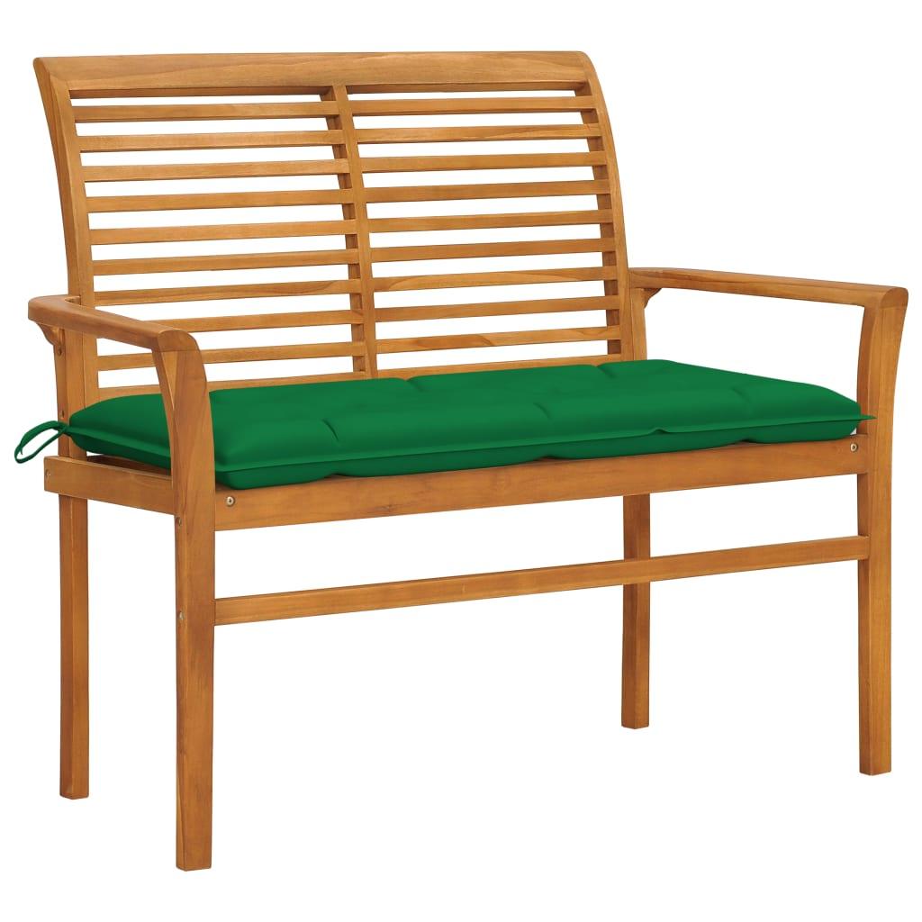 Patio Bench with Green Cushion 44.1" Solid Teak Wood at Set Shop and Smile