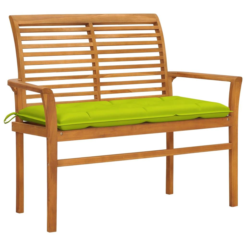Patio Bench with Bright Green Cushion 44.1" Solid Teak Wood at Set Shop and Smile