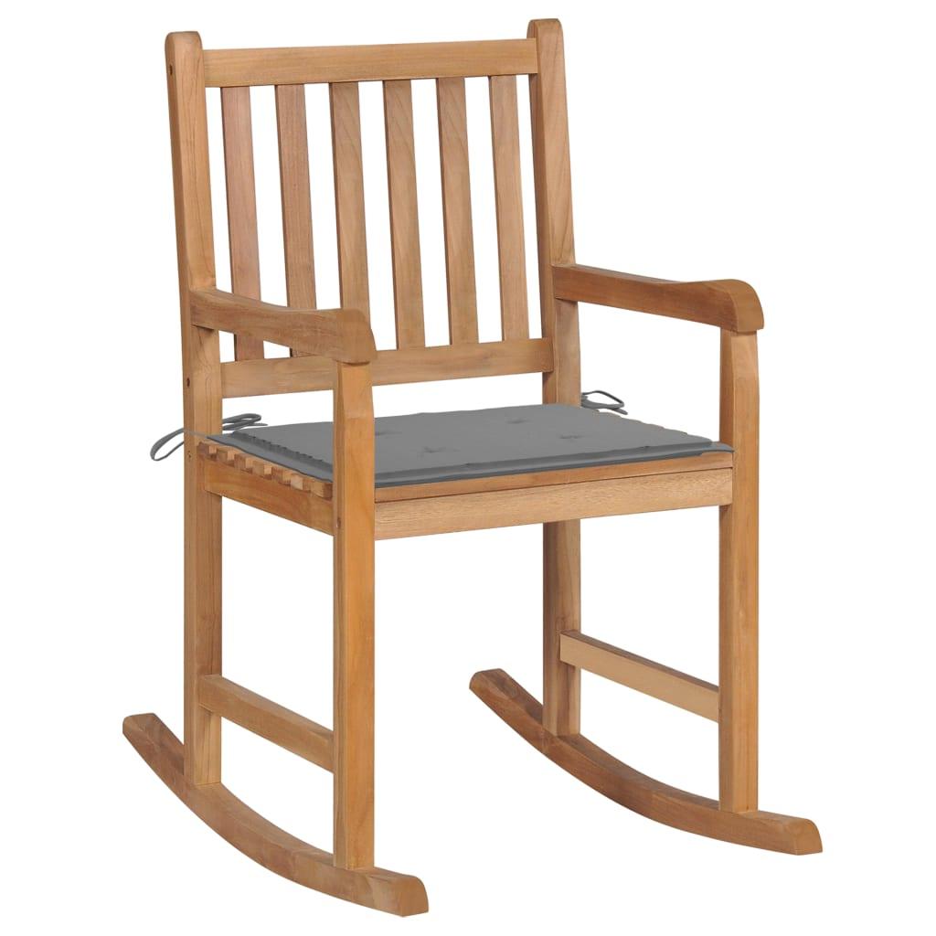 Rocking Chair with Gray Cushion Solid Teak Wood at Set Shop and Smile