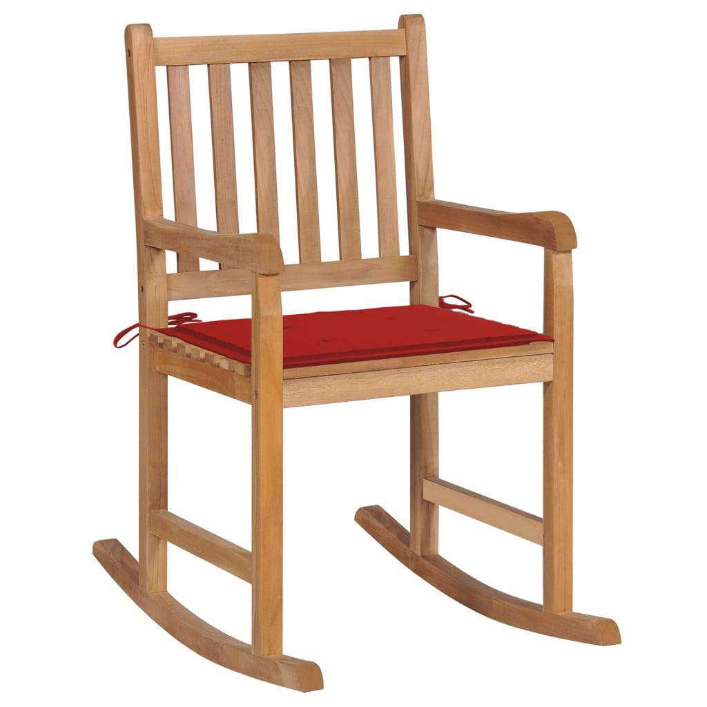 Rocking Chair with Red Cushion Solid Teak Wood at Set Shop and Smile