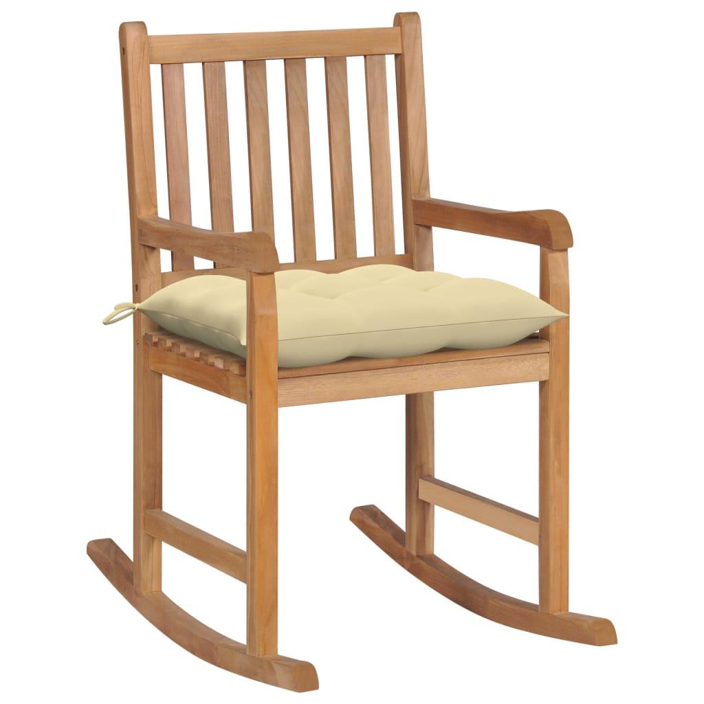 Rocking Chair with Cream White Cushion Solid Teak Wood at Set Shop and Smile