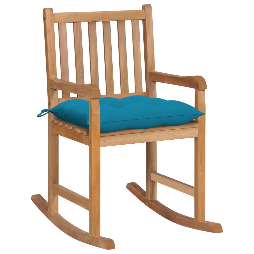 Rocking Chair with Light Blue Cushion Solid Teak Wood at Set Shop and Smile