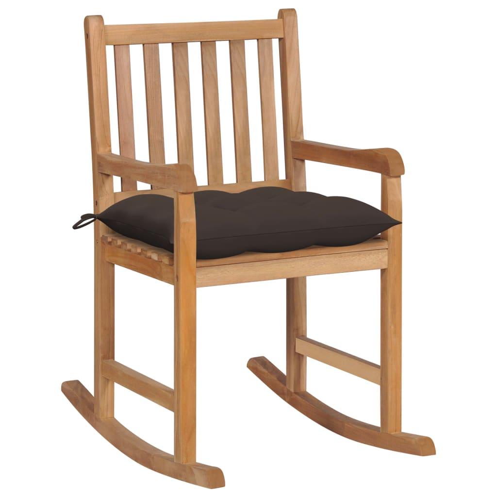 Rocking Chair with Taupe Cushion Solid Teak Wood at Set Shop and Smile