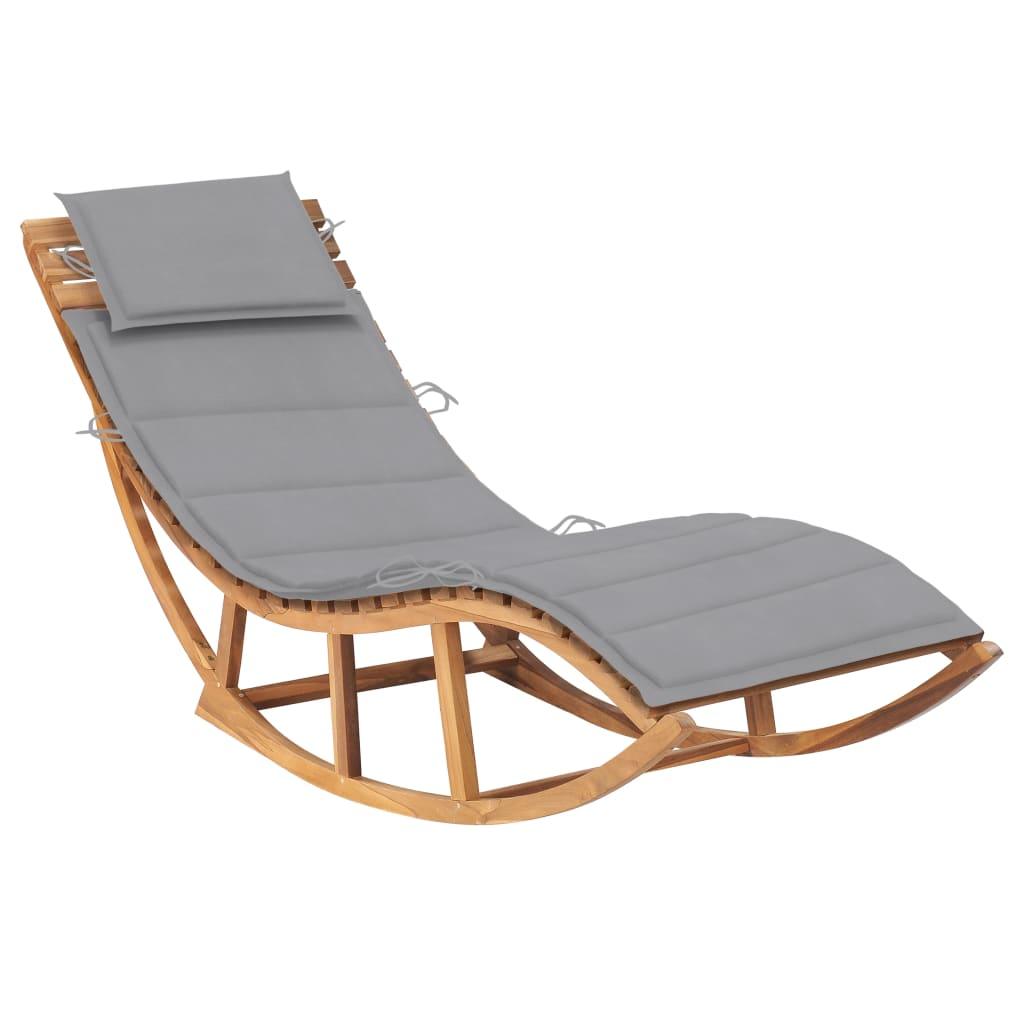 Rocking Sun Lounger with Cushion Solid Teak Wood at Set Shop and Smile