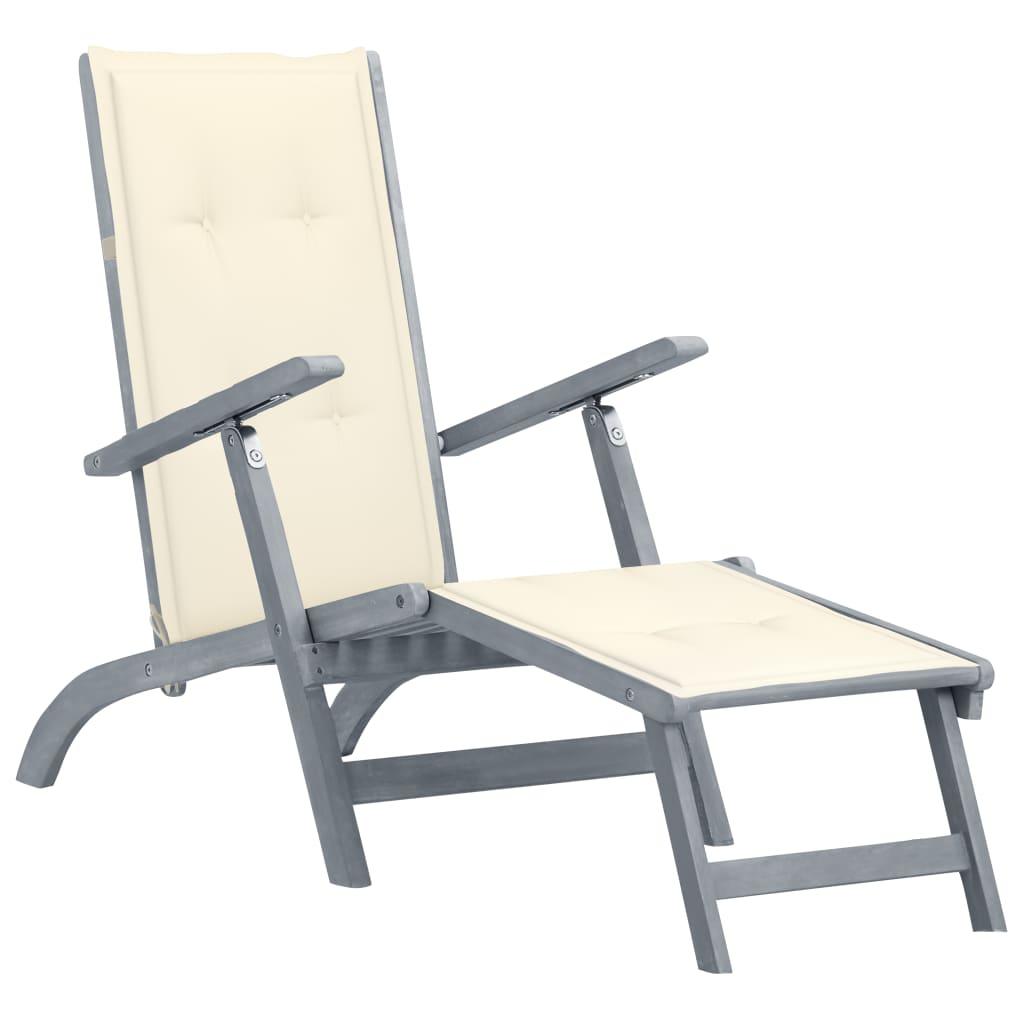 Patio Deck Chair with Footrest and Cushion Solid Acacia Wood at Set Shop and Smile