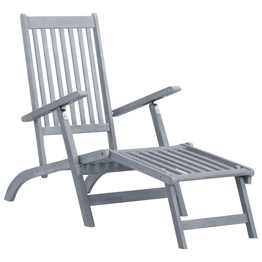 Patio Deck Chair with Footrest and Cushion Solid Acacia Wood at Set Shop and Smile