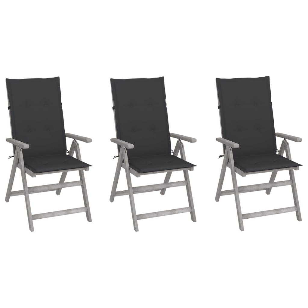 Patio Reclining Chairs 3 pcs with Cushions Solid Acacia Wood at Set Shop and Smile