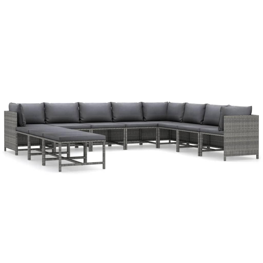 11 Piece Patio Lounge Set with Cushions Poly Rattan Gray at Set Shop and Smile