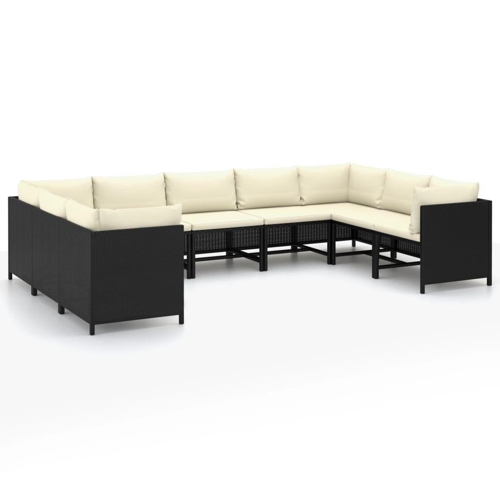 9 Piece Patio Lounge Set with Cushions Poly Rattan Black at Set Shop and Smile